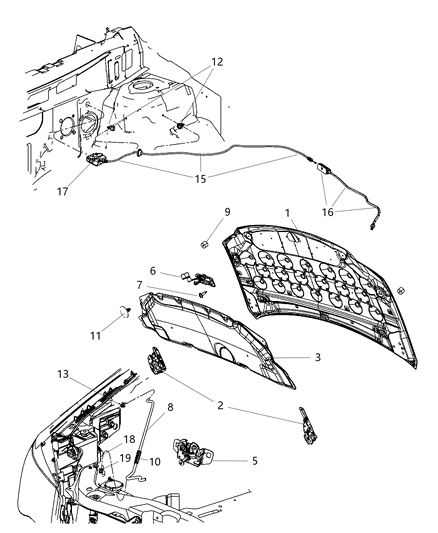 2011 Chrysler Town & Country Hood & Related Parts Diagram