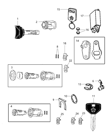 1999 Dodge Ram Van Lock Cylinders & Components Diagram