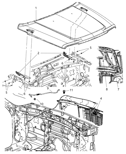 2010 Jeep Liberty Hood & Related Parts Diagram