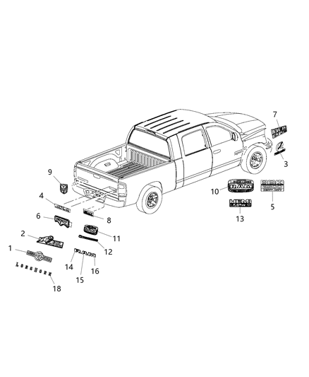 2018 Ram 2500 Nameplates - Emblem & Medallions Diagram