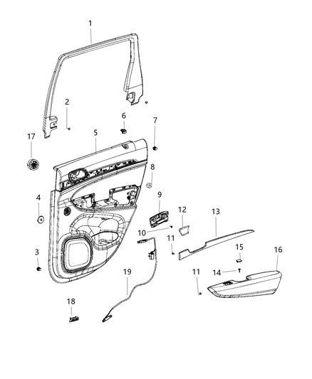 2020 Jeep Grand Cherokee Rear Door Trim Armrest Diagram for 6FP16LA8AA