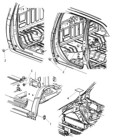 2014 Ram 1500 Hood, Doors, Decklid, Tailgate, & Liftgate Plugs Diagram