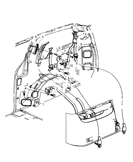 1998 Dodge Caravan Belts - Rear Outer - Right Diagram