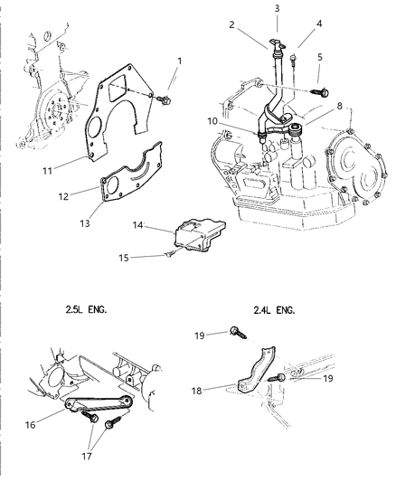 1999 Chrysler Sebring Convertible Transaxle Mounting & Miscellaneous Parts Diagram