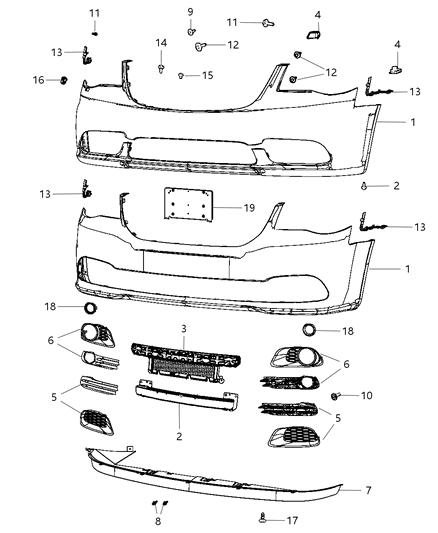 2011 Chrysler Town & Country Fascia, Front Diagram