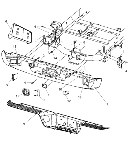 2008 Dodge Ram 1500 Bumper, Rear Diagram