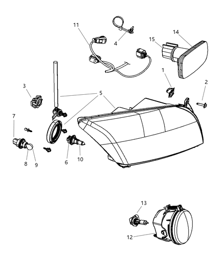 2012 Dodge Caliber Lamps, Front Diagram