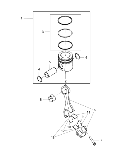 2009 Dodge Ram 3500 Pistons , Piston Rings , Connecting Rods & Connecting Rod Bearing Diagram 2