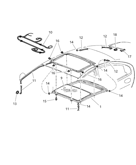 1998 Dodge Intrepid Channel-SUNROOF Drain Diagram for 5011603AA