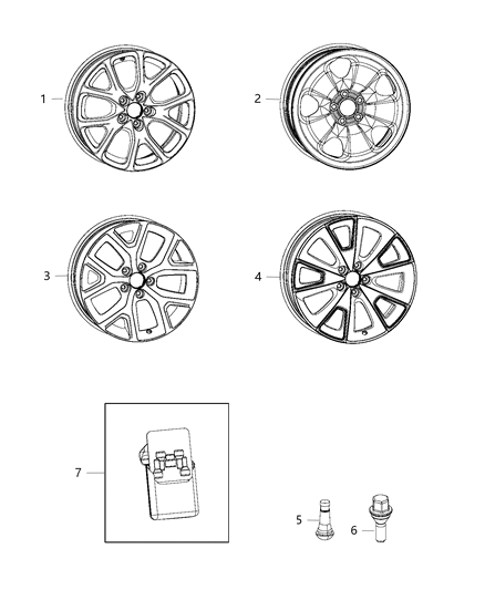 2014 Jeep Cherokee Wheels & Hardware Diagram
