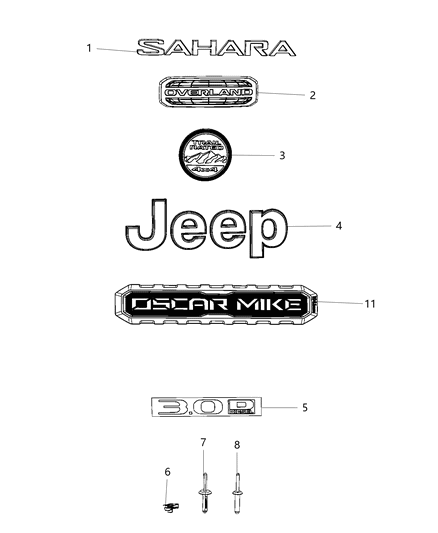 2020 Jeep Wrangler Nameplates, Emblems And Medallions Diagram