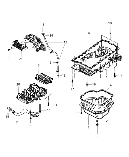 2008 Jeep Wrangler Engine Oil Pan & Engine Oil Level Indicator & Related Parts Diagram 1