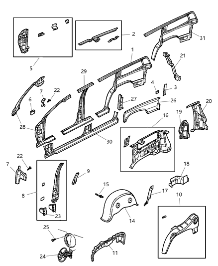 2003 Dodge Durango WHEEL/HOUSE-Rear Inner Diagram for 55257032AD