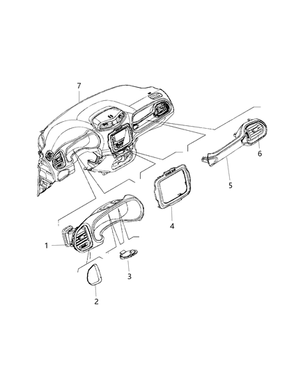 2016 Jeep Renegade Instrument Panel Trim, Upper Diagram 1