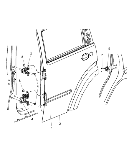 2008 Dodge Nitro Rear Door - Shell & Hinges Diagram