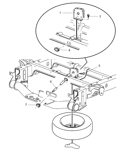2007 Dodge Ram 3500 Pickup Spare Wheel, Underbody Mounting Diagram