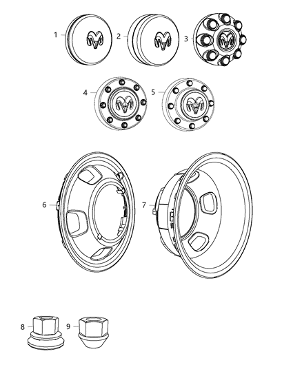2013 Ram 3500 Cab Chassis Wheel Covers & Center Caps Diagram