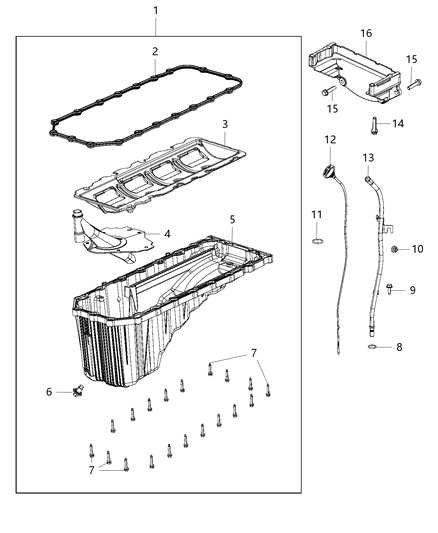 2018 Jeep Grand Cherokee Engine Oil Pan , Engine Oil Level Indicator And Related Parts Diagram 5