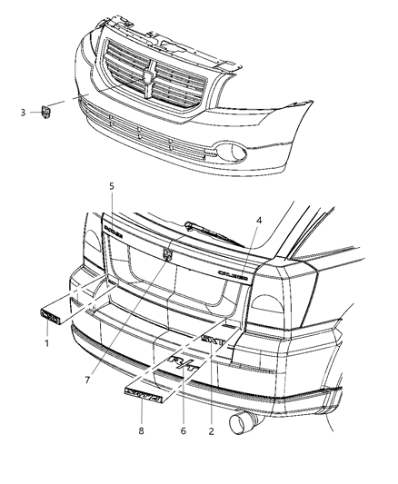 2011 Dodge Caliber Nameplates - Emblems, & Decals Diagram