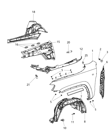 2015 Jeep Grand Cherokee SILENCER-WHEELHOUSE Inner Diagram for 68138805AC