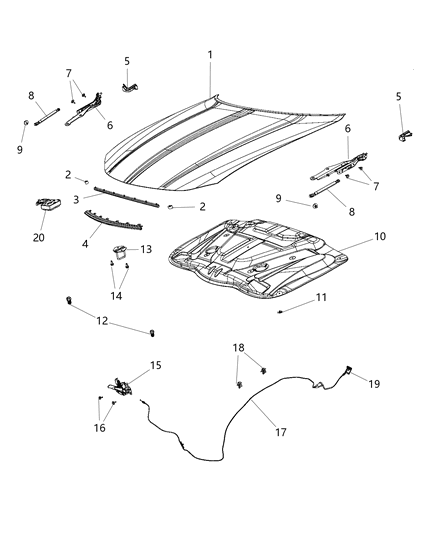 2017 Dodge Charger Hood & Related Parts Diagram 1