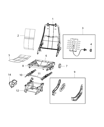 2019 Ram ProMaster 2500 Adjusters, Recliners & Shields, Driver Seat Diagram 2