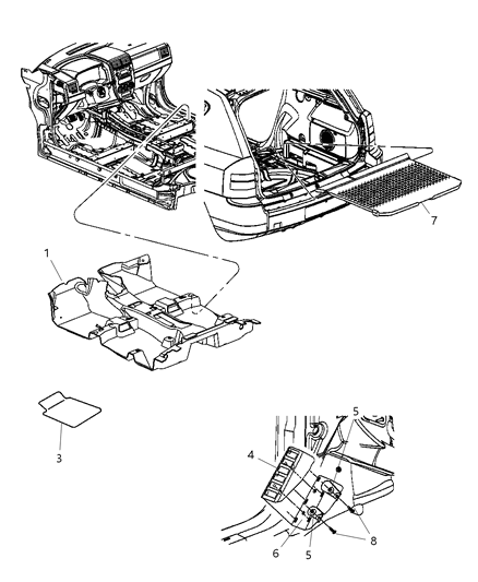 2007 Jeep Compass Carpet, Footrest And Cargo Cover Diagram