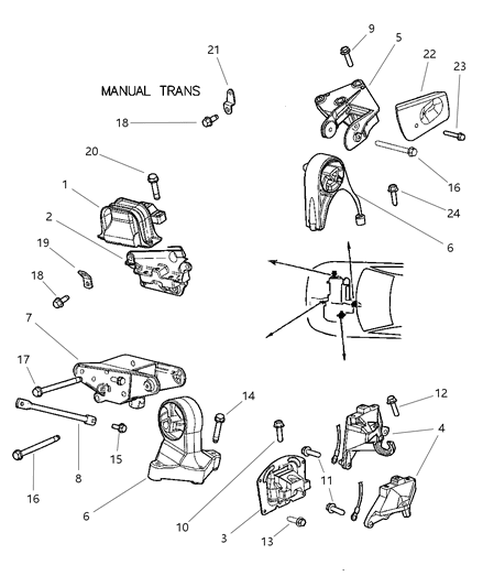 2001 Chrysler Sebring Sedan & Convertible Engine Mounts Diagram 1