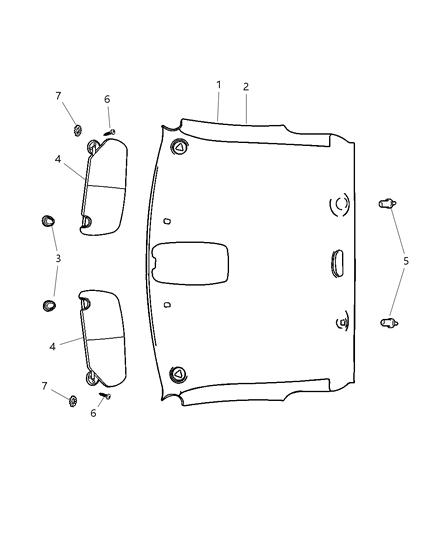 2007 Dodge Ram 3500 Headliner, Visors, Coat Hooks Diagram