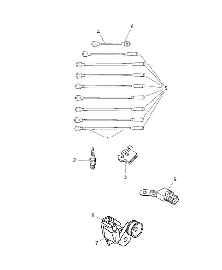 2003 Dodge Durango Spark Plugs, Ignition Cables And Coils Diagram