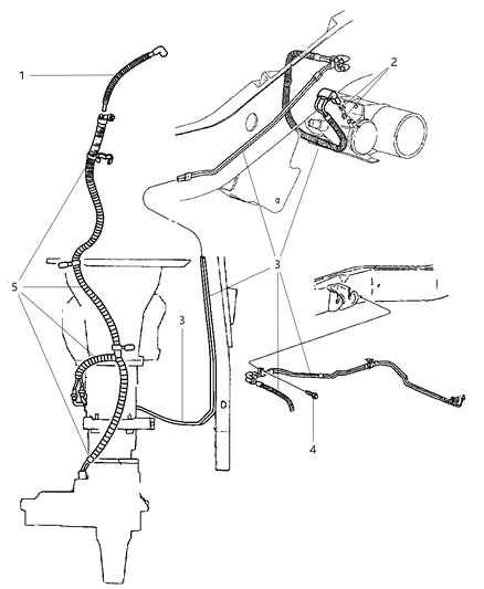 1998 Dodge Ram 1500 Vacuum Lines - Front Axle & Transfer Case Diagram