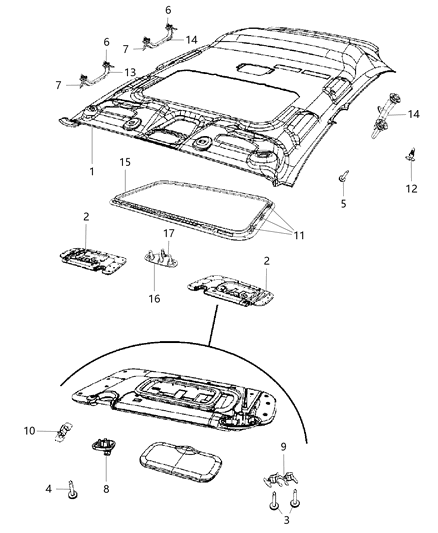 2010 Dodge Caliber Headliner Diagram for 1RU36HDAAA