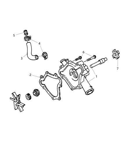 1998 Dodge Ram Wagon Water Pump & Related Parts Diagram