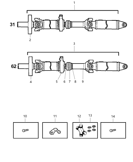 1998 Dodge Dakota Drive Shaft Diagram for 52098065AB