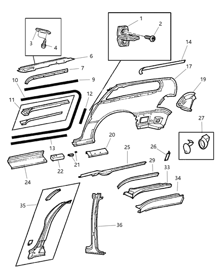 1999 Chrysler Town & Country Panel-Body Side Aperture Rear Diagram for 5003743AA