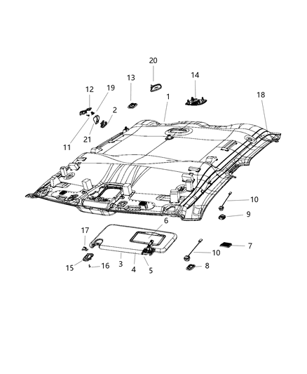 2019 Ram 1500 Headliner Diagram for 6VE43HL1AB