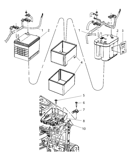 2007 Dodge Caliber Battery Tray & Cables Diagram