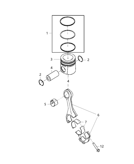 2019 Ram 3500 Cab Chassis Pistons, Piston Rings, Connecting Rods & Connecting Rod Bearing Diagram 2