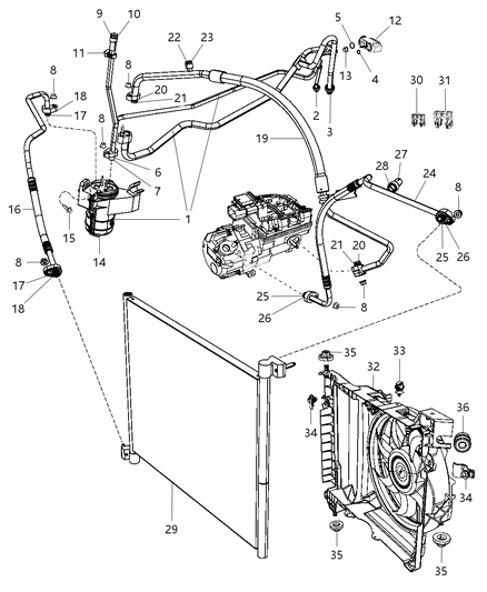 2009 Dodge Durango A/C Plumbing Front Diagram 2