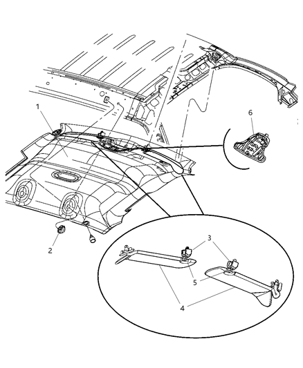 2006 Dodge Dakota Headliner & Visor Diagram