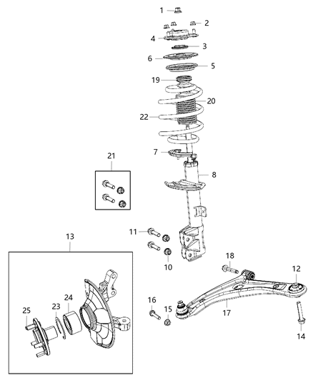 2014 Jeep Compass Front Knuckle And Hub Diagram for 68088536AC