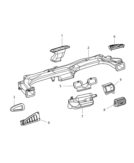 2002 Dodge Stratus Sedan Air Distribution Ducts, Outlets, Louver Diagram