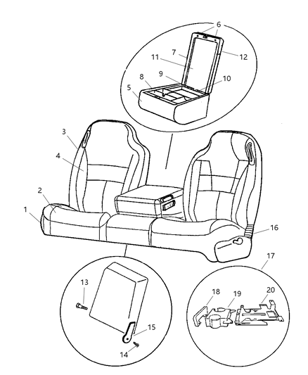2001 Dodge Ram 2500 Quad & Club Cab Front Seat Diagram 1