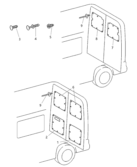 2004 Dodge Sprinter 2500 Rear Dual Door Trim Diagram