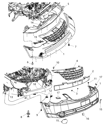 2007 Chrysler Sebring Front Bumper Cover Diagram for 68004586AA