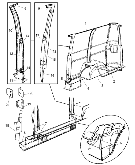 1997 Dodge Ram Wagon Pillar Front Door Lock Diagram for 55347275