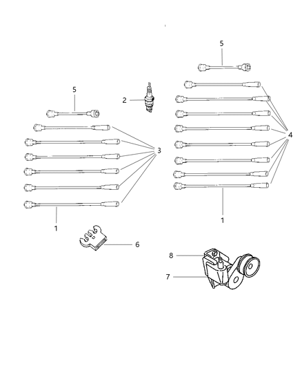 2003 Dodge Dakota Spark Plugs, Cables & Coils Diagram