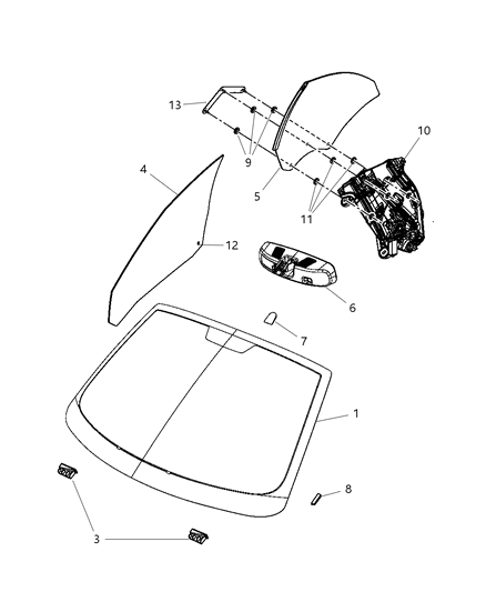 2014 Chrysler 200 Automatic Dimming Rearview Rear View Mirror Diagram for 4805572AE