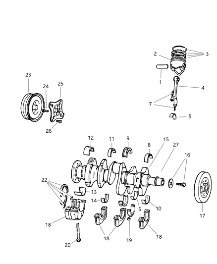 2001 Dodge Ram Van Crankshaft , Piston & Torque Converter Diagram 1