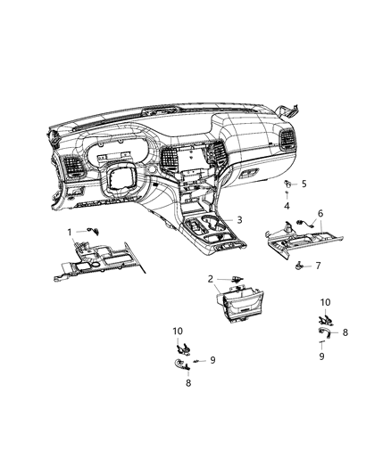 2018 Jeep Grand Cherokee Interior Lighting, Seating, Instrument Panel And Floor Console Diagram 1